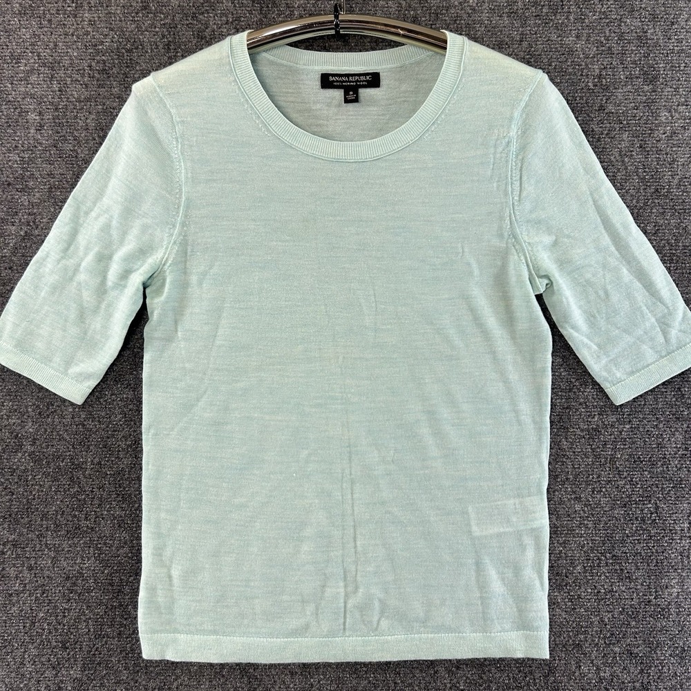 Banana Republic Sweater Womens Small Aqua 100% Merino Wool Elbow Sleeve Preppy